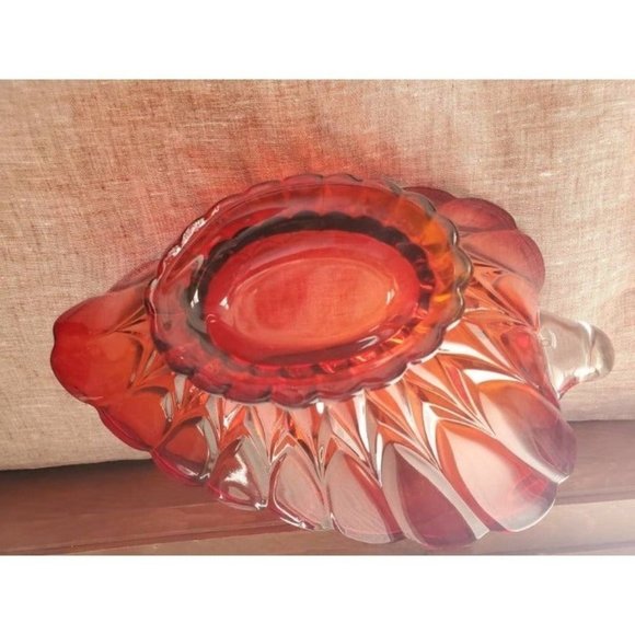 Vintage 1940s-1960s Heirloom Large Ruby Red Fluted Art Glass Crystal Swan Dished - Picture 10 of 10